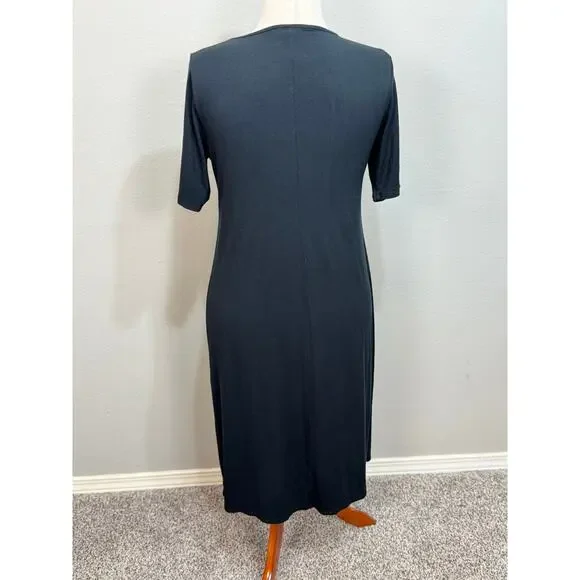 J. Jill knit dress midi black stretch scoop neck elbow sleeve layered drape Sz M - Picture 5 of 8